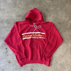 Vintage Red Hanes Made in USA Central Catholic Track & Field boxy Hoodie – XL